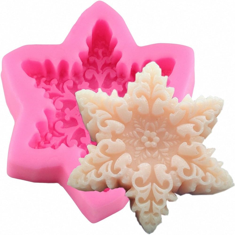RKPM HOMES Candle Mold I 3D Christmas Snowflake Shape Silicone Scented Wax Mould I for DIY Handmade Chocolate Ornament Cake Décor Aromatherapy Soap Resin Art Craft Making Home Party Decoration (C)