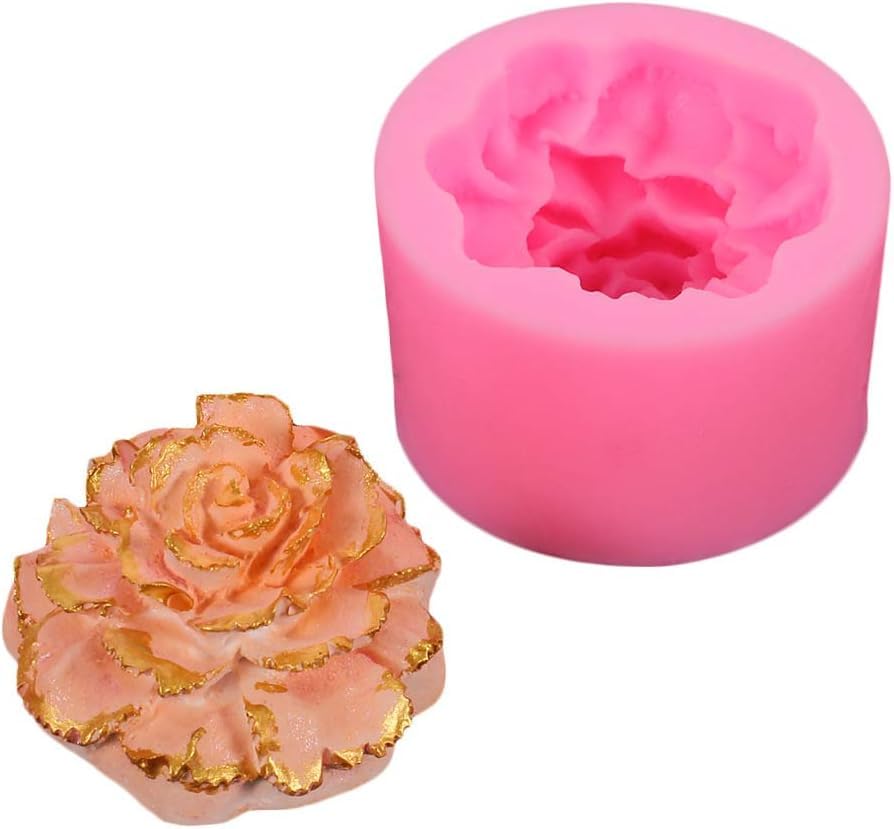 RKPM HOMES Carnation Flower Chocolate Mold I 3D Fondant Round Rose Flowers Silicone Scented Cupcake Mould I for DIY Handmade Cake Décor Candy Donut Polymer Clay Soap Resin Candle Art Crafts (B)