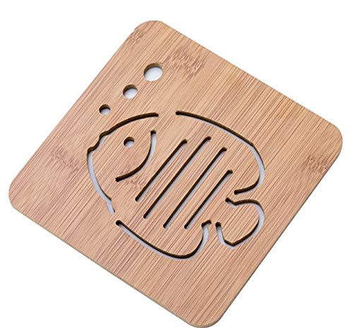 RKPM Hollow Wooden Coasters Kitchen Cutlery Thick Anti-Scalding Insulation Mat Placemats Non-Slip Pot Dish Mat 4 Pcs Fish with Bubble