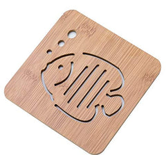 RKPM Hollow Wooden Coasters Kitchen Cutlery Thick Anti-Scalding Insulation Mat Placemats Non-Slip Pot Dish Mat 4 Pcs Fish with Bubble