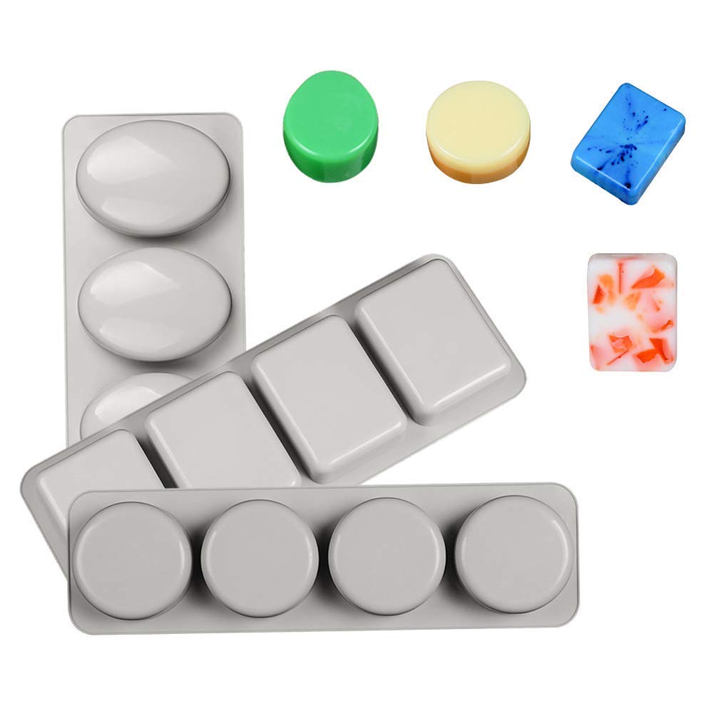 RKPM HOMES Soaps Molds | Silicone Oval Round Square Shape Mould | Handmade Soap Making Forms | 3D Moulds for Cake Chocolate Candy Ice Jelly Brownie Dessert | 3 Pcs – 4 Cavity