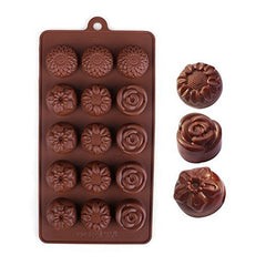 RKPM HOMES Mix Flower Shape Chocolate Mould | Silicone Candy Mold | Baking Tools for Cake Chocolate Candy Ice Jelly | Cake Baking Moulds | Bakeware Molds | Brown – 15 Cavity