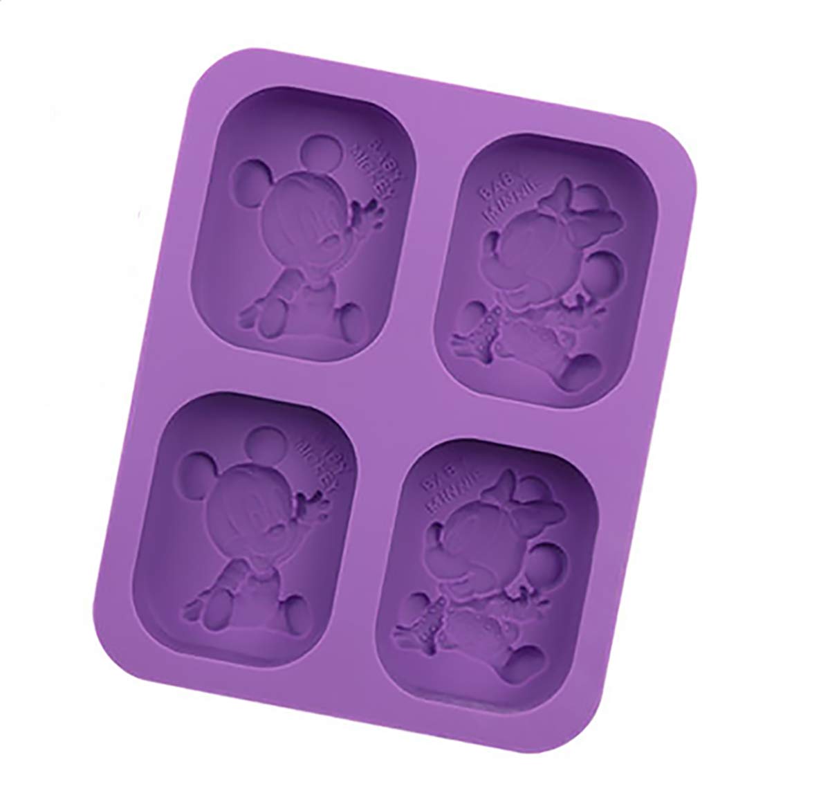 RKPM HOMES Silicone Cake Baking Pan Jelly Pudding Mousse Mould Nautical Handmade Cloud Cold Process Soap Mold (3D 4 Cavity Mickey Shape Cartoon Mold
