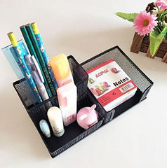 RKPM Pan Stand Office Supplies Desk Organizer Mesh Collection Pen Holder, 3 Compartments Black