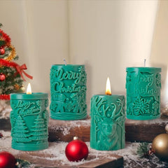 RKPM HOMES Cylinder Christmas Theme Candle Mold I 3D Fondant Deer Gingerbread Man Silicone Scented Wax Mould I Succulent Molds for DIY Handmade Ornament Cake Décor Aromatherapy Soap Resin Art Craft (B)