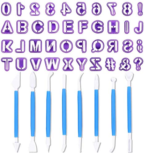 RKPM HOMES 40 PCS Small Alphabet Cookie Cutters Cake Number Symbol Cutter and 8 PCS Fondant Tools for Baking Decorating Tools (48 Pcs Set)