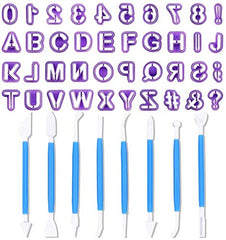 RKPM HOMES 40 PCS Small Alphabet Cookie Cutters Cake Number Symbol Cutter and 8 PCS Fondant Tools for Baking Decorating Tools (48 Pcs Set)