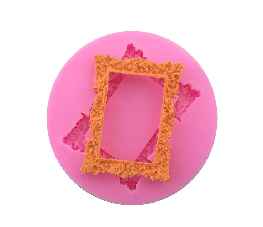 RKPM HOMES Photo Frame Mold I European Pattern Mirror Frames Fondant Silicone Lace Moulds I For DIY Cake Decorating, Sugar, Gum Paste, Chocolate, Cookies, Polymer Clay - 1 Cavity,6.4X6.4X1 Cm