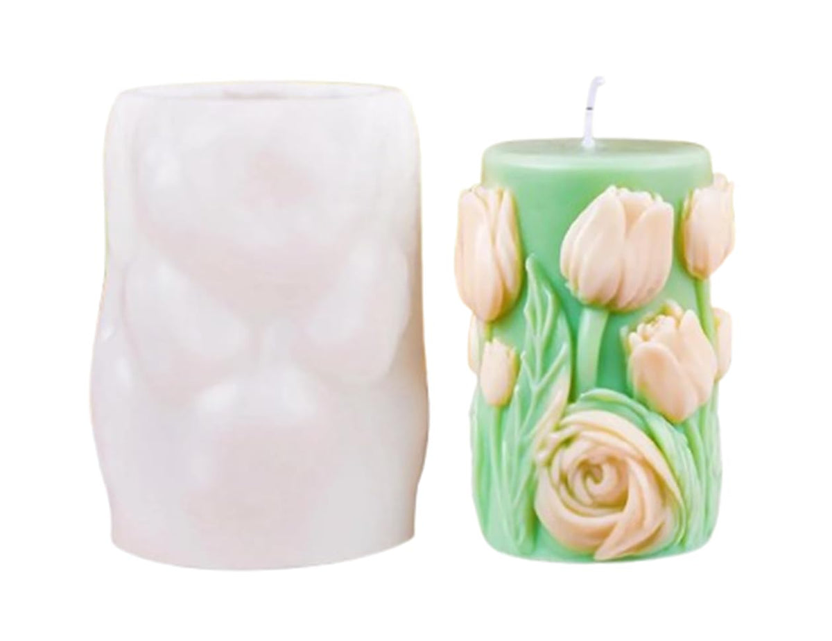 RKPM HOMES Flower Cylinder Candle Mold I 3D Round Pillar Flowers Column Silicone Epoxy Mould I for DIY Handmade Beeswax/Soy Wax Candles Plaster Resin Clay Desktop Home Decor Art Craft Projects (Tulip)