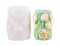 RKPM HOMES Flower Cylinder Candle Mold I 3D Round Pillar Flowers Column Silicone Epoxy Mould I for DIY Handmade Beeswax/Soy Wax Candles Plaster Resin Clay Desktop Home Decor Art Craft Projects (Tulip)