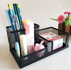 RKPM Pan Stand Office Supplies Desk Organizer Mesh Collection Pen Holder, 3 Compartments Black