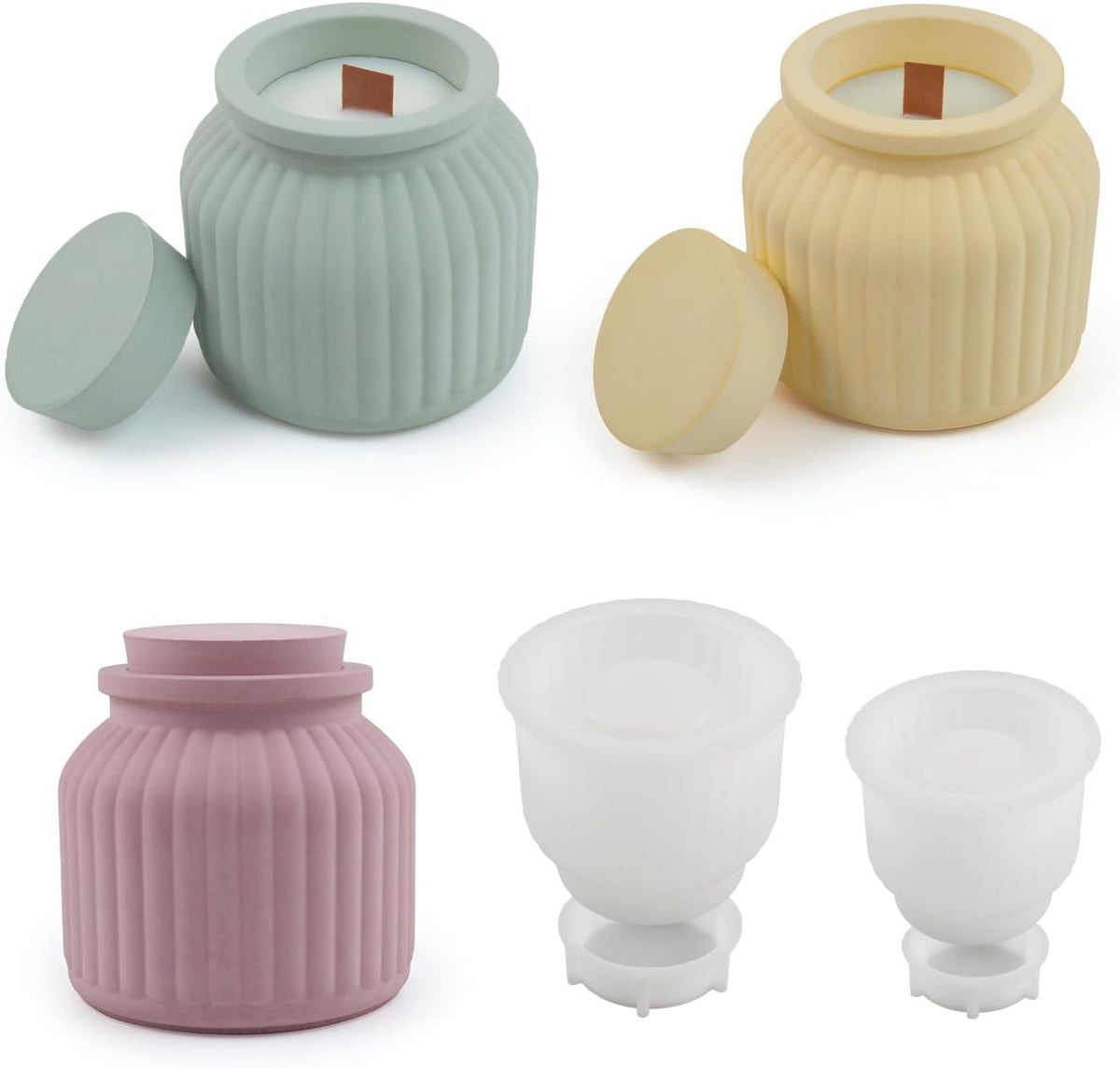 RKPM HOMES Storage Box Resin Molds I Concrete Round Stripe Silicone Casting Mould with Lid I for DIY Handmade Candles Necklace Earring Art Crafts Jewelry Ring Trinket Container Flower Pot (2 Pcs)