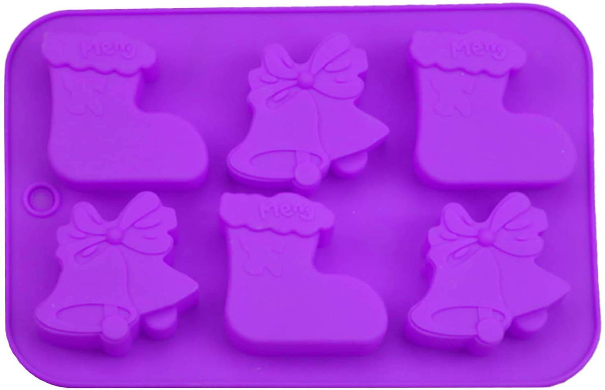 RKPM HOMES 6 Cavities Silicone Soap Molds, Homemade Soap Making Chocolate Baking Molds (6 Piece Christmas Shoe Bell Mold)
