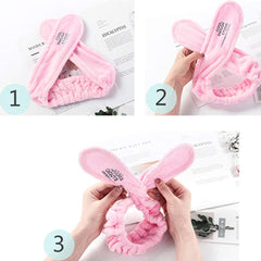 SYGA Girls Rabbit Ear Bowknot Hair Bands for Makeup, Elastic Velvet Face Wash Bath Shower Makeup Cosmetic Beauty Headbands for Washing Spa Yoga Face Care hair Accessories for Girls Women (Pink)