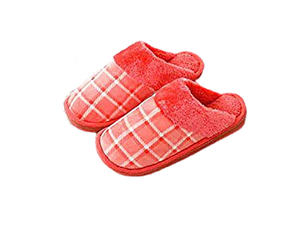 RKPM Unisex Rose Red Cotton Winter Corduroy Indoor and Outdoor Thick Bottom Non-Slip Warm and Comfortable Couple Home Slippers (38-39)
