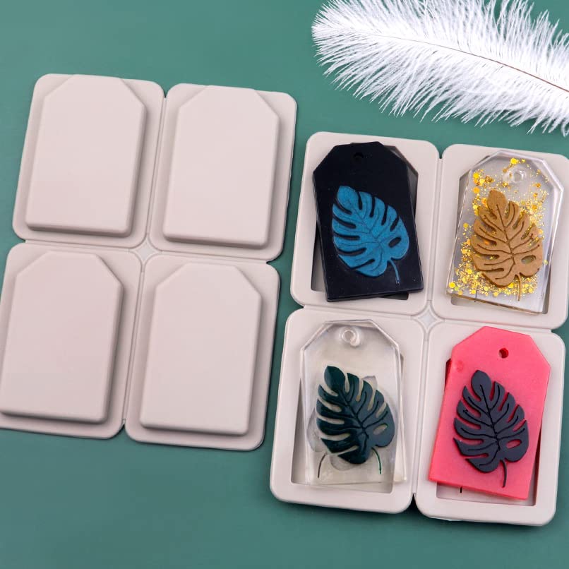 RKPM HOMES Aromatherapy Wax Mold | Rectangle Leave Shape Fondant Silicone Mould with Hanging Hole | Dried Flowers Resin Soap Clay Craft Jewelry Making Molds DIY Pendant Necklace | Grey - 4 Cavity