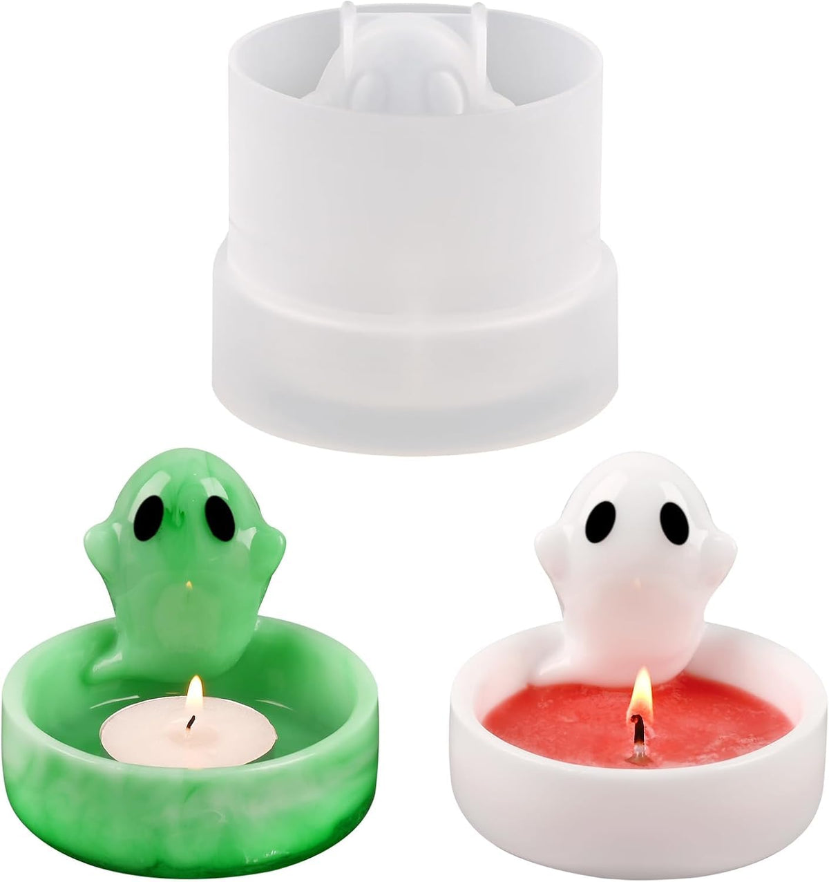 RKPM HOMES Candle Holder Resin Mold I 3D Cartoon Ghost Shape Tealight Epoxy Deep Casting Silicone Mould I for DIY Art Craft Candlestick Jewelry Storage Box Trinket Container Home Decoration – 1 Pcs