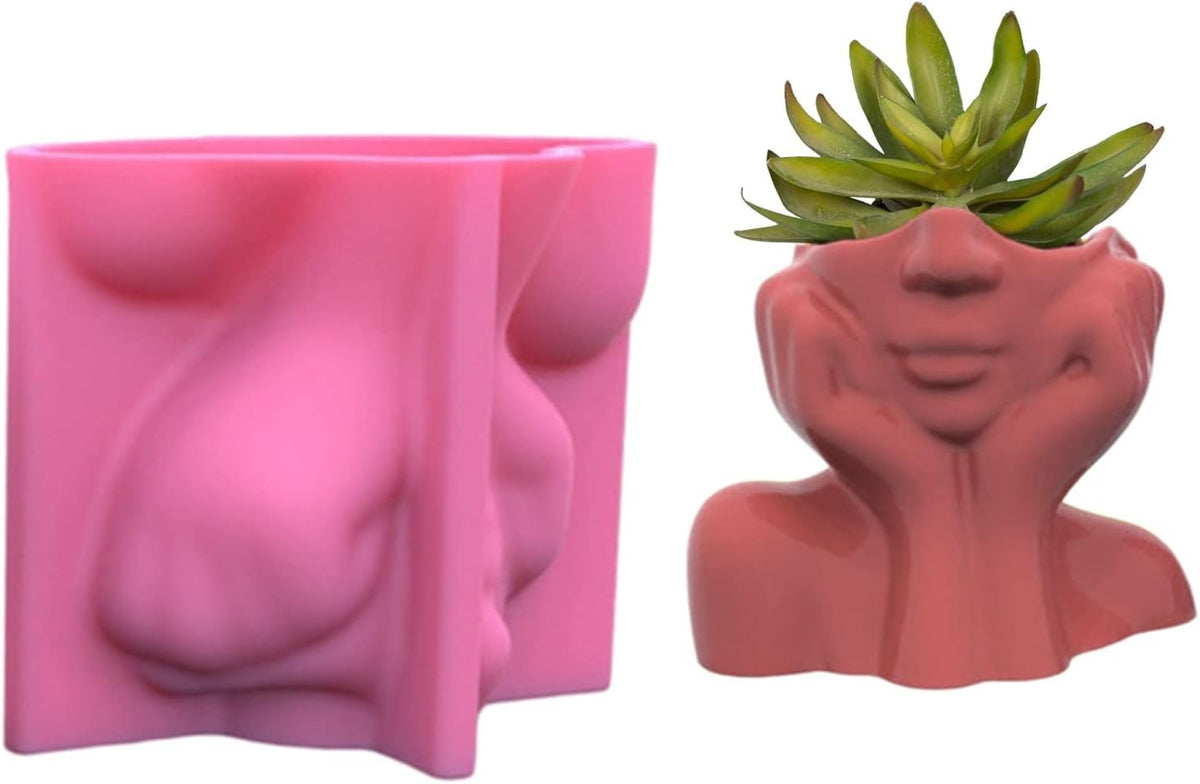 RKPM HOMES Planter Mold I Girl Face Shape Casting Plant Silicone Epoxy Candlestick Mould I Succulent Concrete Candles Resin Molds for Handmade DIY Jewelry Trinket Storage, Makeup Container, Pen Holder