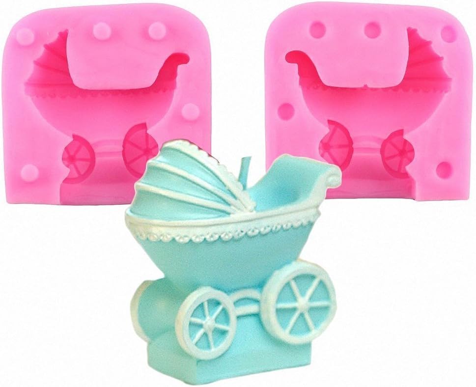RKPM HOMES Baby Stroller Chocolate Fondant Mold I 3D Baby Pram Carriage Silicone Cupcake Mould I for DIY Handmade Sugarcraft Cake Décor Polymer Clay Candy Gummy Cookies Muffin Resin Wax Making (Small)