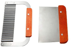 RKPM HOMES Soap Cutter Set, Wooden Mold for Soap Making, Bread Loaf Toast Cutting, 2 Pcs Straight Wavy Stainless Steel Rectangular Sturdy Safe Cutter Slicer Planer Knife, Baking Tools
