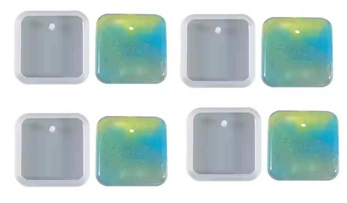 RKPM HOMES Poppy Pendant Mold I Multi Design Shape with Hanging Hole Silicone Epoxy Mould I for DIY Homemade Resin Soap Clay Art Craft Jewelry Keychain Charm Necklace Earring Making - 4 Pcs (Square)