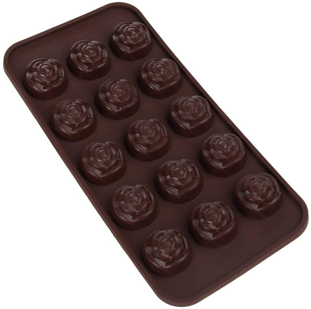 RKPM HOMES Silicone Chocolate Mold Candy Mold Jelly Ice Cube Tray Muffin Sugar Craft Fondant Mold Mould Cake Decorating Tools (Brown Silicone Rose Shape Mold)