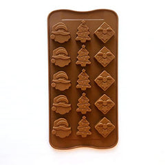 RKPM HOMES Christmas Chocolate Mould | Christmas Tree, Santa Claus, & Head Gift Silicone Candy Mold | Baking Tools for Cake Chocolate Candy Ice Jelly | Cake Baking Moulds | Brown – 15 Cavity