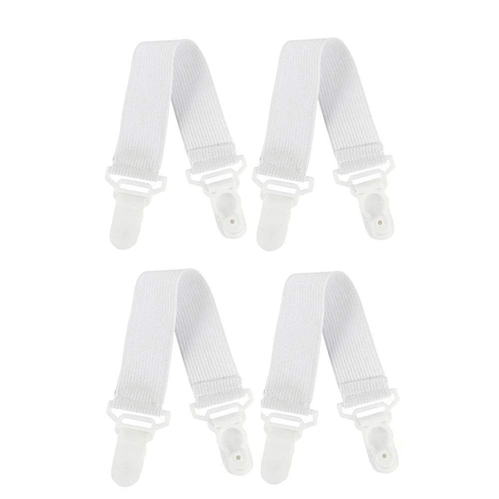 RKPM HOMES Elastic Band Clip for Bed Sheet Fasteners Suspenders - 4 Pcs White Nylon Buckle