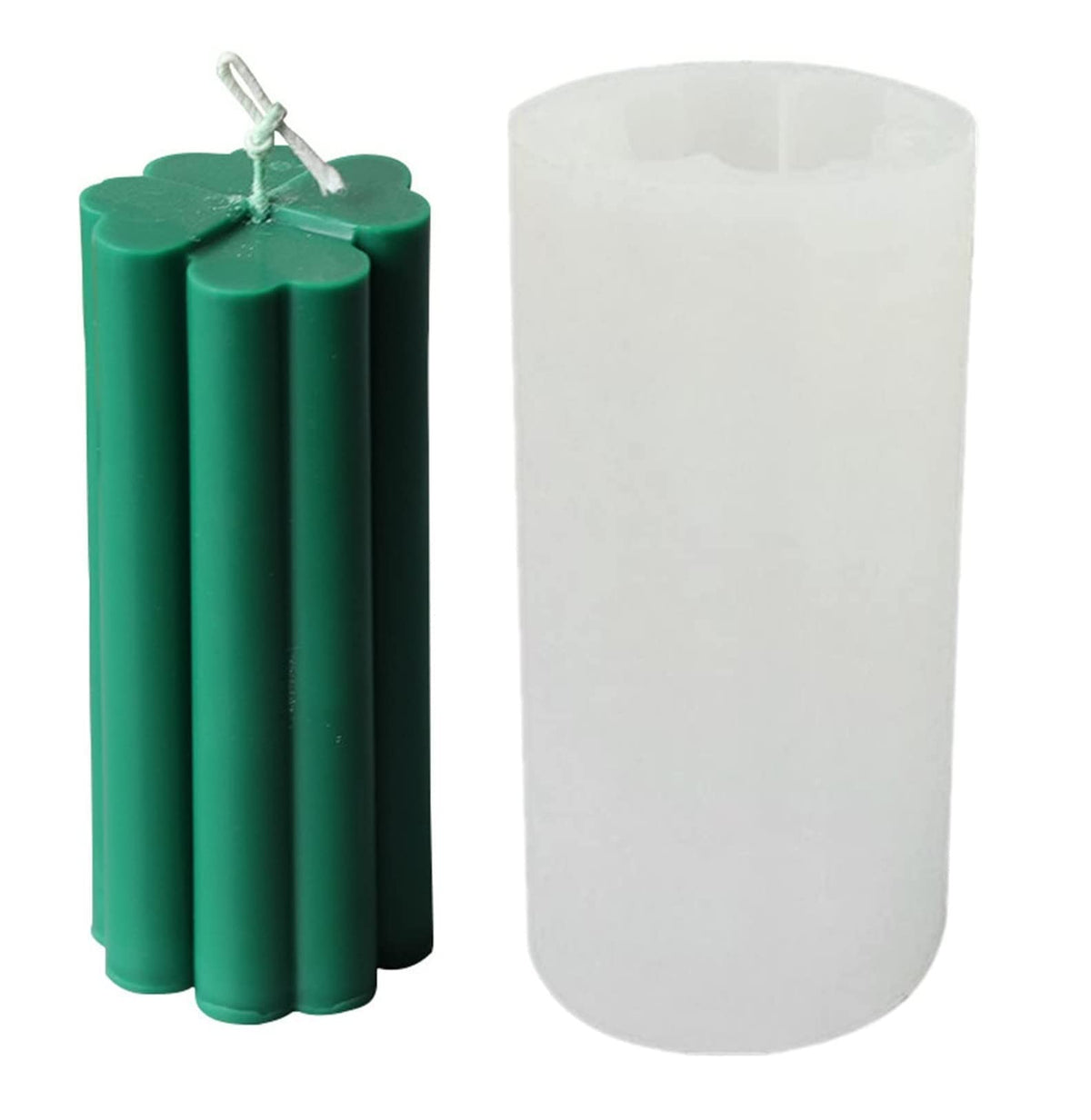 RKPM HOMES Candle Mold I 3D Fondant Four Leaf Clover Cylinder Pillar Silicone Epoxy Mould I for Handmade Ornament Aromatherapy Soap, Resin Casting, Art Craft Making - 1 Cavity