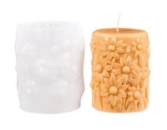 RKPM HOMES Flower Cylinder Candle Mold I 3D Round Pillar Flowers Column Silicone Epoxy Mould I for DIY Handmade Beeswax/Soy Wax Candles Plaster Resin Clay Desktop Home Decor Art Craft Projects (Sunflower)