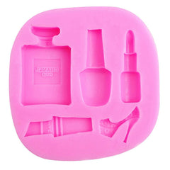 RKPM HOMES Makeup Shape Cake Mould | Dress Up Nail Polish Lipstick Perfume and High Heels Decorating Fondant Silicone Mold | 3D Clay DIY Mold Cake Decor Tools | for Chocolate Pinna Jelly Baking Soap