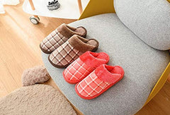 RKPM Unisex Rose Red Cotton Winter Corduroy Indoor and Outdoor Thick Bottom Non-Slip Warm and Comfortable Couple Home Slippers (40-41)