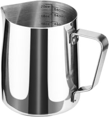 RKPM HOMES Milk Frothing Pitcher I Stainless Steel Frother Cup with Measurement Scale I Steaming Pitcher Coffee Milk Jug for Cappuccino Latte Art Espresso Machines Accessories – Silver (600ml)