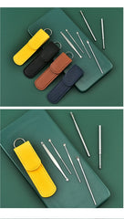 RKPM HOMES 6 Pcs Innovative Spring Earwax Cleansing Tool Set | Portable Ear Wax Removal Set | Stainless Steel Spoon Ear Picks | Cleaning Kit for Home and Travel with PU Leather Case
