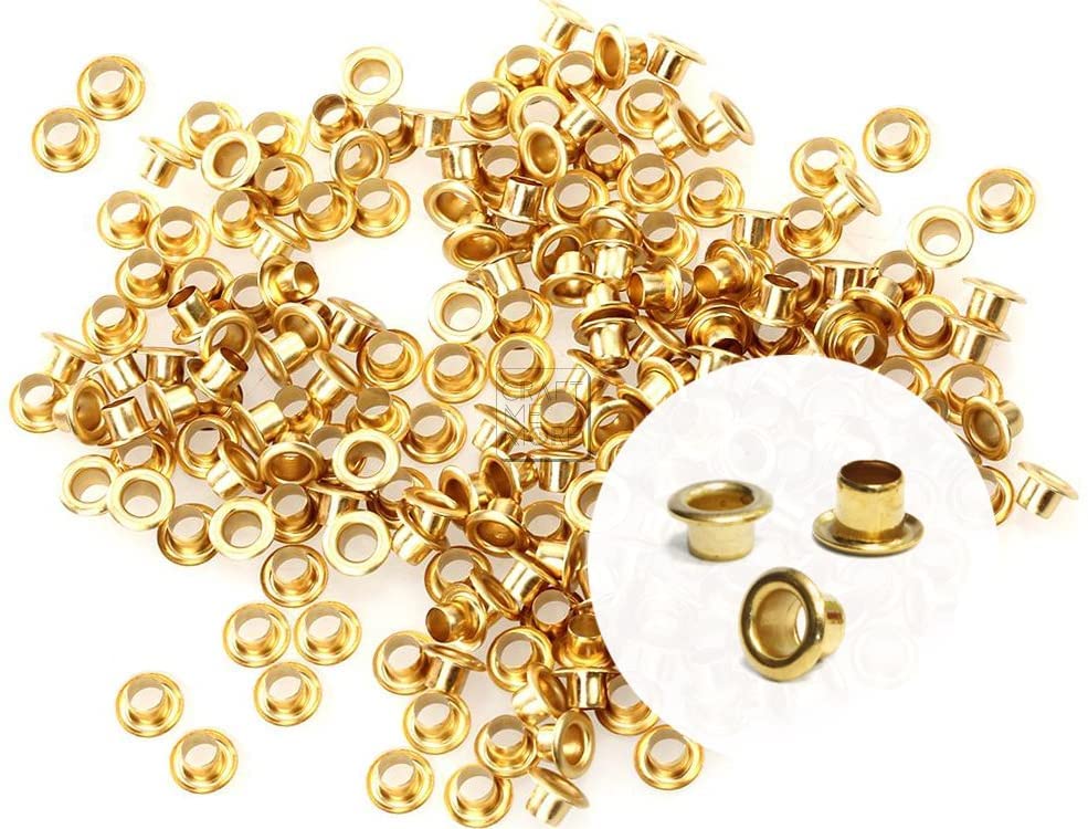 RKPM HOMES Grommet Eyelet Hole Rivets, Set of 100 | 3MM Hole Round Metal Self-Backing Eyelet | for Leather Craft DIY Scrapbooking Shoes Belts Clothes Fashion Practical Accessories (Gold)