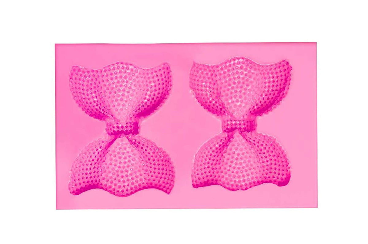 RKPM HOMES Bow Art Deco Silicone Mold Sugar Craft DIY Gumpaste Cake Decorating Clay Pink (2 Cavity Doted Bow)