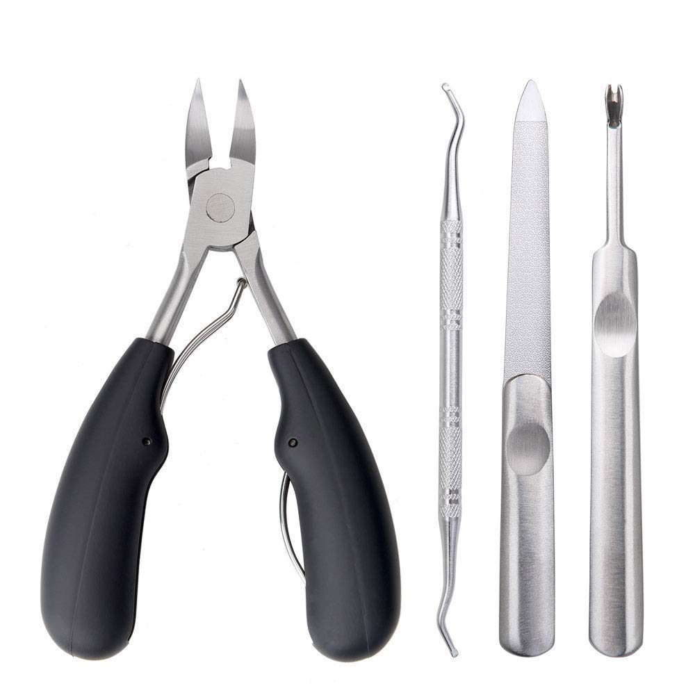 RKPM HOMES By 4Pcs Ingrown Toe Nail Clippers Tool Set, Stainless Steel Professional Ingrown or Thick Toenails Trimmer, Nail Clipper, Cuticle Fork, Nail File, Nail Cleaner Tool (Black)