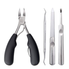 RKPM HOMES By 4Pcs Ingrown Toe Nail Clippers Tool Set, Stainless Steel Professional Ingrown or Thick Toenails Trimmer, Nail Clipper, Cuticle Fork, Nail File, Nail Cleaner Tool (Black)