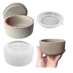 RKPM HOMES Box Resin Molds I Concrete Round Short Silicone Epoxy Casting Mould with Lid I for DIY Handmade Necklace Earring Art Craft Jewelry Storage Box Ring Trinket Container Decorations (Smooth)