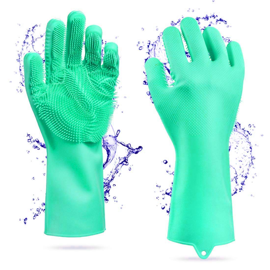 RKPM HOMES Washing Gloves, Reusable Silicone Dishwashing Gloves with Scrubbers for Kitchen, Bathroom Cleaning, Pet Hair Care, Car Washing And More 1 Pair, 2 Gloves, Green