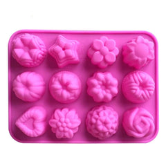RKPM HOMES Flower Soap Molds Candy Molds Silicone Molds Chocolate Molds Jello Molds Biscuit Cake Baking Mold Ice Cube Tray Muffin Pan, 12 Cavity Mold