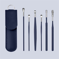 RKPM HOMES Innovative Spring Earwax Cleansing Tool Set | Portable Ear Wax Removal Set | Spoon Ear Picks | 6 Pcs Cleaning Kit for Home and Travel with Leather Storage Bag (Blue)