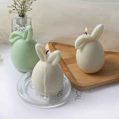 RKPM HOMES Bunny Eggshell Shaped Candle Mold I 3D Fondant Easter Rabbit Silicone Wax Mould I Candles for Chocolate, Dessert, Cake Decor, Aromatherapy, Soap, Ornament, Resin Art (Folded Ear)