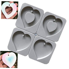 RKPM HOMES Aromatherapy Wax Mold I Heart Shape Fondant Silicone Mould with Hanging Hole I Dried Flowers Resin Soap Clay Craft Jewelry Making Molds DIY Pendant Bookmark Necklace I Grey - 4 Cavity