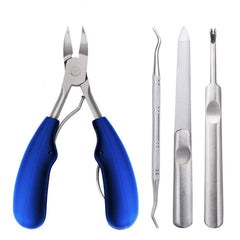 RKPM HOMES By 4Pcs Ingrown Toe Nail Clippers Tool Set, Stainless Steel Professional Ingrown or Thick Toenails Trimmer, Nail Clipper, Cuticle Fork, Nail File, Nail Cleaner Tool (Blue)