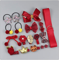 RKPM HOMES Hair Clips Set I Hair Ties Elastic I Hair Rope Barrettes, Cute Hair Bows, Ponytail Holder Hairpins Set I Hair Accessories I for Baby Girls Teens Toddlers – Set of 18 (Wine Red)