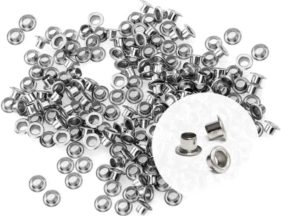 RKPM HOMES Grommet Eyelet Hole Rivets, Set of 100 | 3MM Hole Round Metal Self-Backing Eyelet | for Leather Craft DIY Scrapbooking Shoes Belts Clothes Fashion Practical Accessories (Silver)