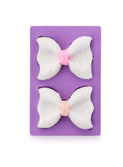RKPM HOMES Bow Art Deco Silicone Mold Sugar Craft DIY Gumpaste Cake Decorating Clay Pink (2 Cavity Doted Bow)