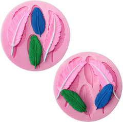 RKPM HOMES Feather Pattern Chocolate Mould | Silicone 3D Candy Mold | Baking Tools for Cake Chocolate Candy Ice Jelly Soap Pudding | Cake Baking Moulds | Bakeware Molds | Pink | 4 Cavity - 2 Pcs