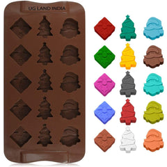 RKPM HOMES Christmas Chocolate Mould | Christmas Tree, Santa Claus, & Head Gift Silicone Candy Mold | Baking Tools for Cake Chocolate Candy Ice Jelly | Cake Baking Moulds | Brown – 15 Cavity